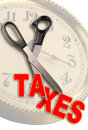 The word taxes being cut by scissors