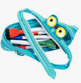 teal zipit with pens inside
